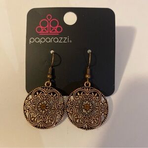 Rochester Royal Copper Filigree with Dainty Pink Rhinestone Paparazzi Earring